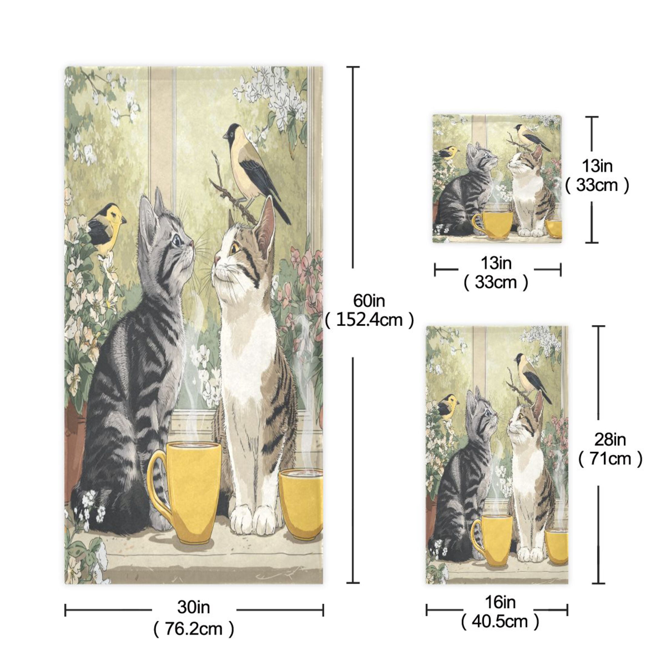 Three-Piece Towel Set Face Towel Towel Set Hand Towel Bath Towel Cotton Bath Towels Bath Towel Sets Hand Bath Towels Two Cute Cats Art