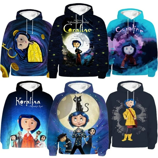 Cosplay Coraline Sudadera con capucha para ninos Sudaderas con capucha con estampado 3D Ninos Ninas Dibujos animados Anime Jerseys Ninos pequenos Sudaderas Tops AbrigoLMWY 073101ninos 90cm Deng Xun un...