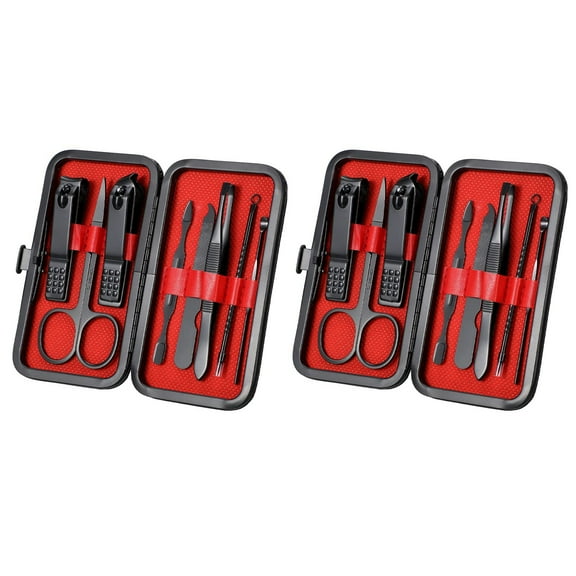 Lsupdaol 2 Set Manicure Set 16Pcs Nail Clippers Pedicure Kit 8 in 1 Stainless Steel Grooming Kit Professional Nail Care Tools with Luxurious Travel Case for Men Women Gift(Black, Red)