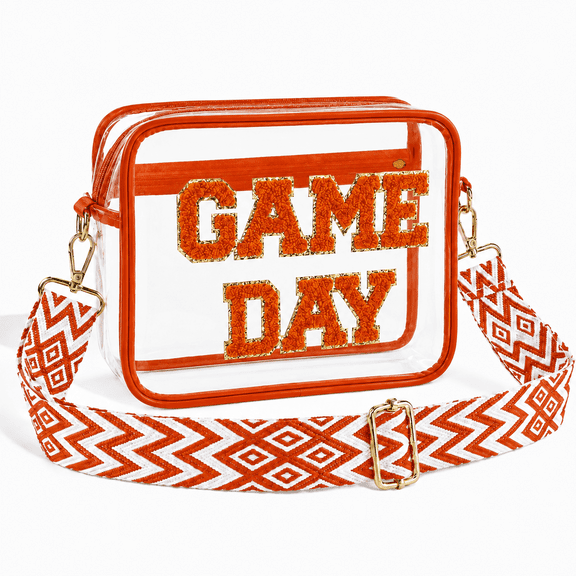 Orange Game Day Clear Bag, Stadium Approved Crossbody Purse for Women with Textured GAME DAY Letters, Small Stadium Bag for Concerts & Sports