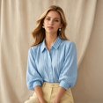 thumbnail image 7 of Women Striped Lapel Blouse, Loose‑Fit 3/4 Puff‑Sleeve Elegant Commuter Tops, 7 of 7
