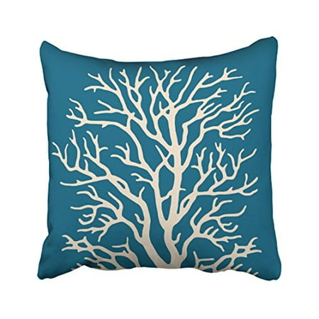 19.25 Inch Cream - WinHome Decorative Polyester Decorative Throw Pillow Case Cushion Cover Coral Tree in Cream on Jeweled Teal Blue Size 18x18 inches Two Side