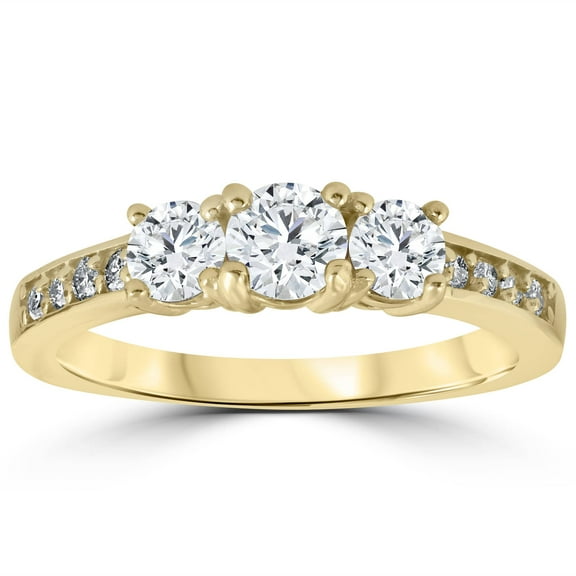 Pompeii 1 1/2 cttw Diamond 3-Stone Engagement Anniversary Ring 14k Yellow Gold (G/H,I1-I2)