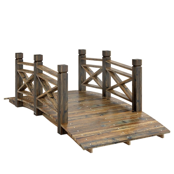 Outsunny Garden Bridge Arc Footbridge Carbonized for Outdoor, Lawn, Pond