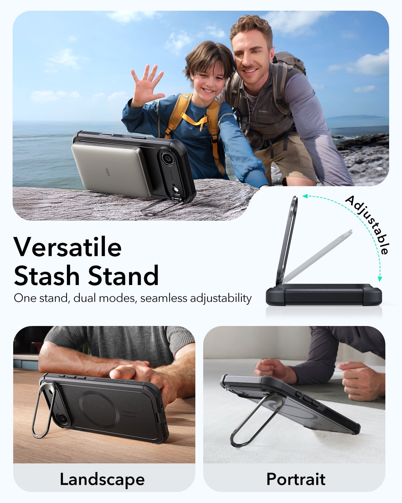 ESR Case with Stash Stand Compatible with iPhone Air, 7X Military-Grade Drop Protection & Camera Control, MagSafe Compatible Shock-Absorbing, Black