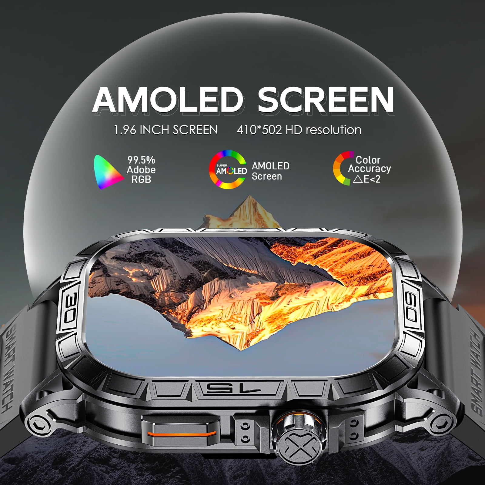 EIGIIS Military Smart Watch for Men Answer Make Calls Message Notification 1.96" AMOLED Full Touch Smartwatch Fitness Tracker Watch Sleep Monitor Step Counter Sports Watch for iPhone Android
