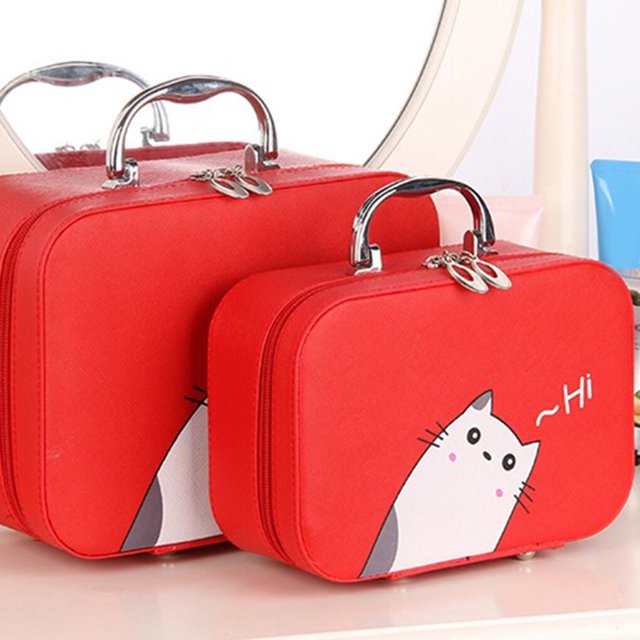 Multifunctional Cartoon Portable Travel High cosmetic case Travel makeup Capacity Double Layer Makeup Cosmetics Case Box