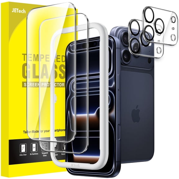 JETech Screen Protector for iPhone 17 Pro with Camera Lens Protector, Installation Tool, 2-Pack Each