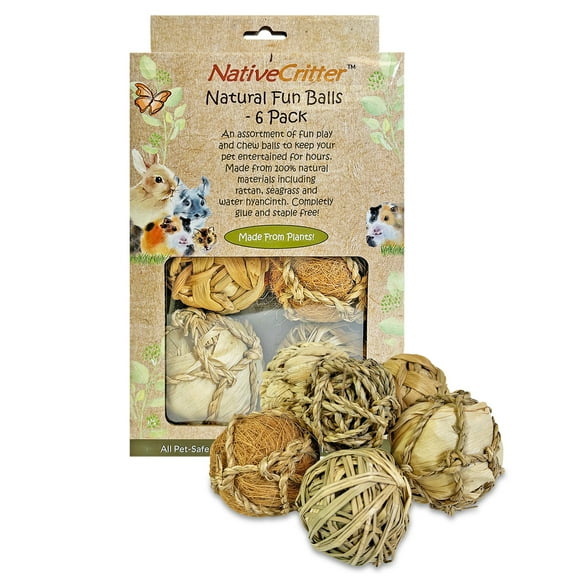 6 Balls Value Pack - NativeCritter Natural Rattan Chews for Hamsters, Gerbils, Rabbits, Guinea pigs, Prairie Dogs, Chinchillas, Degus, Squirrels, Rats and other chewing small animals