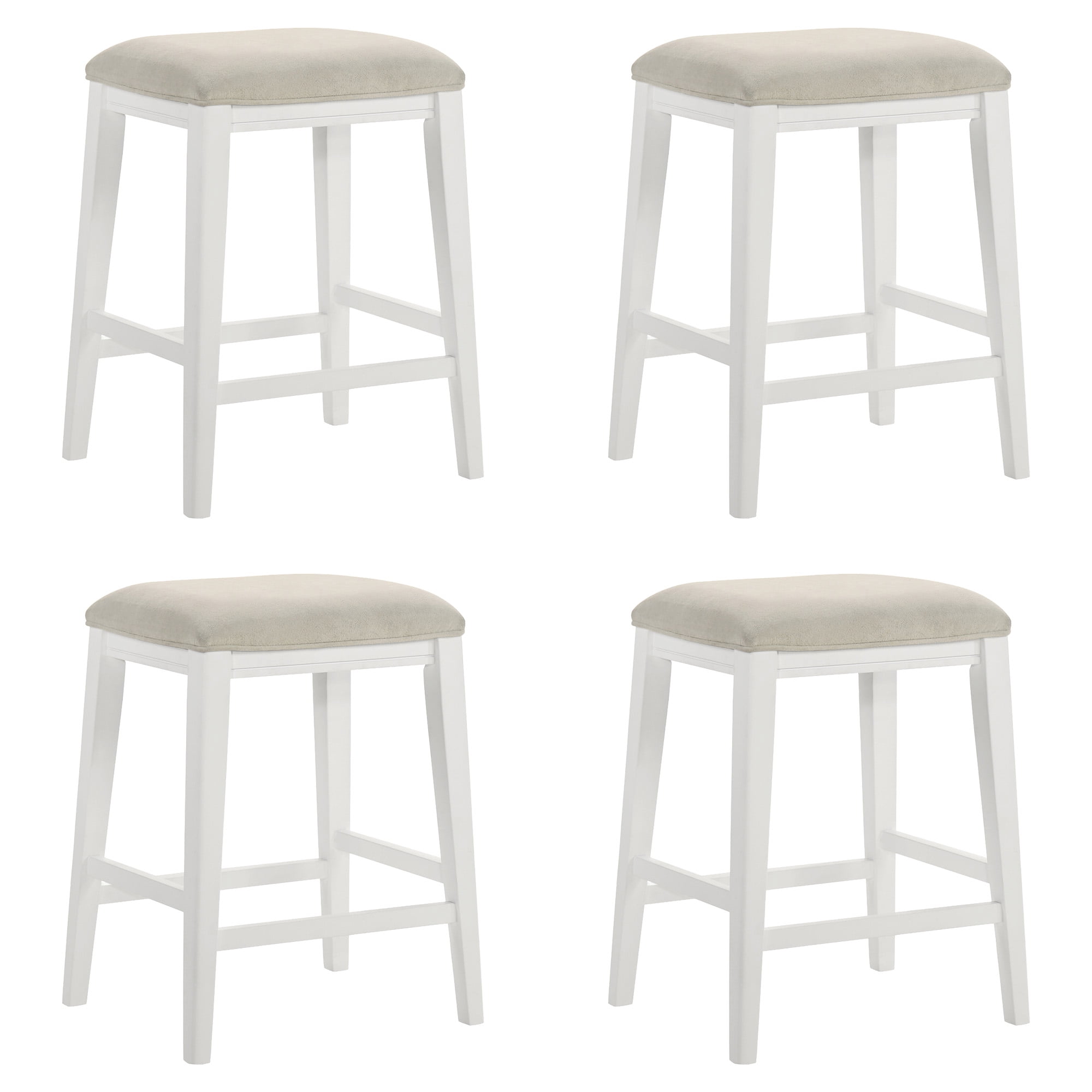 Jane Contemporary Transitional Wood Counter Height Kitchen Bar Stool in White Finish with Cream Fabric Upholstered Seat - Set of 4