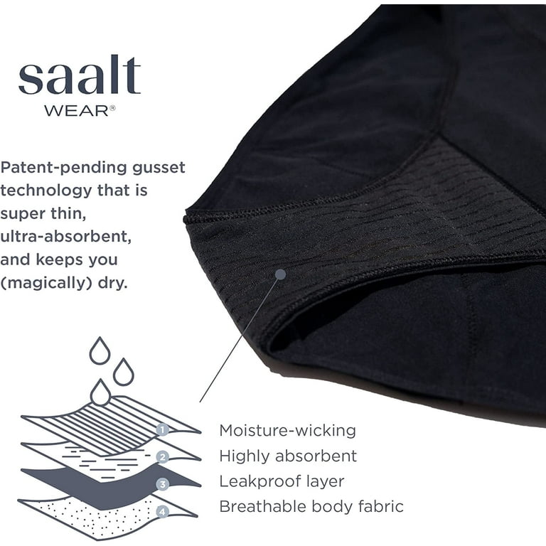 Saalt Reusable Period Underwear - Comfortable, Thin, and Keeps You Dry from  All Leaks (Cotton Bikini, Medium, Volcanic Black) 