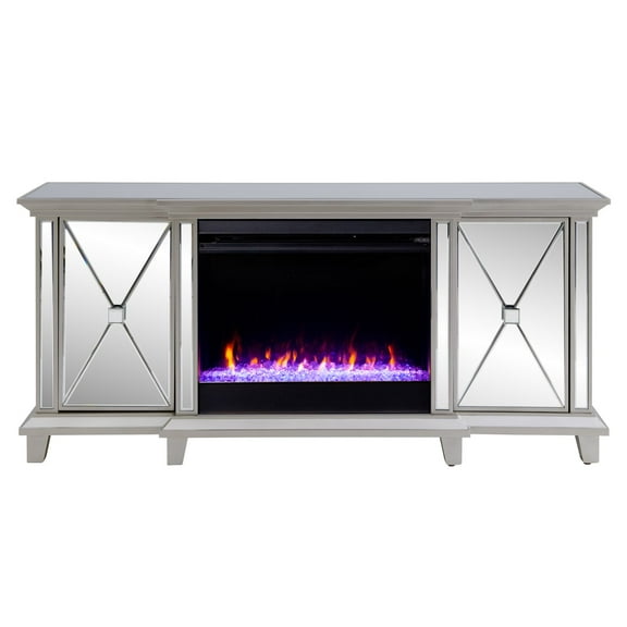 Toppington Mirrored Electric Fireplace Media Console in Mirror/Silver