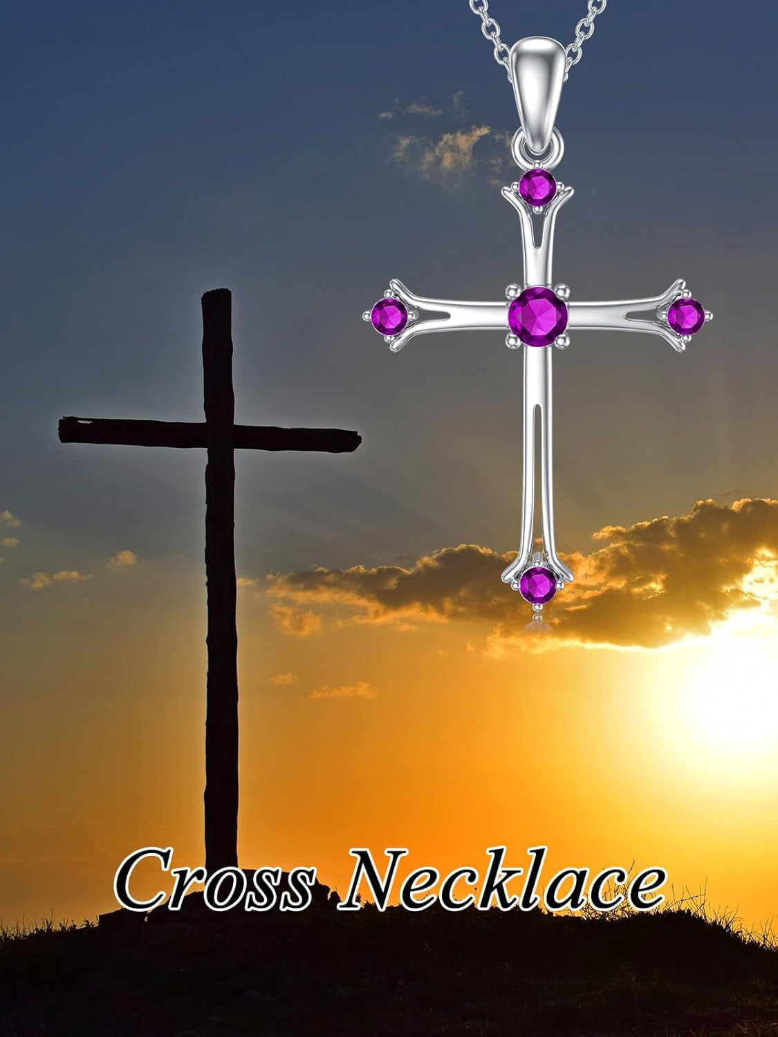 Cross Amethyst Birthstone Necklace 925 Sterling Silver Cross Pendant Necklace with February Birthstone Faith Religious Birthday Jewelry Gift for Women Her
