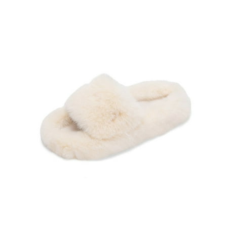 

Fangasis Women s Faux Fur Slippers Fuzzy Flat Spa Fluffy Open Toe House Shoes Indoor Outdoor Slip on Slide