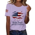thumbnail image 2 of Women's 250th America Anniversary Casual Printed Crew Neck T-Shirt, USA Flag Tee 250 Years of Freedom Shirt, American Flag Print Sweatshirt Purple M, 2 of 4
