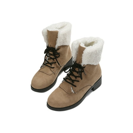

SIMANLAN Ladies Non Slip Winter Shoes Comfort Zipper Snow Boots Work Plush Lined Full Collar Boot Brown 9