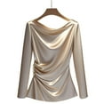 thumbnail image 4 of Fewfanhot Clothes for Women Satin Blouse Cowl Neck Draped Silky Long Sleeve Dressy Tops Fall Trendy Fashion Business Casual Outfit, 4 of 5