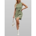 thumbnail image 5 of Women'S Sleeveless Mini Sweater Tank Dress Solid Color Casual Crew Neck Side Slit Knitted Dress with Belt Bean Green S, 5 of 8