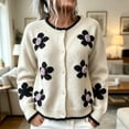 thumbnail image 2 of Arlun Women's Elegant 3D Floral Cardigan Sweaters Fall Winter Long Sleeve Crewneck Knitted Sweater Outerwear Ladies Casual Loose Fit Soft Warm Button Open Front Cardigans 1-White XL, 2 of 4
