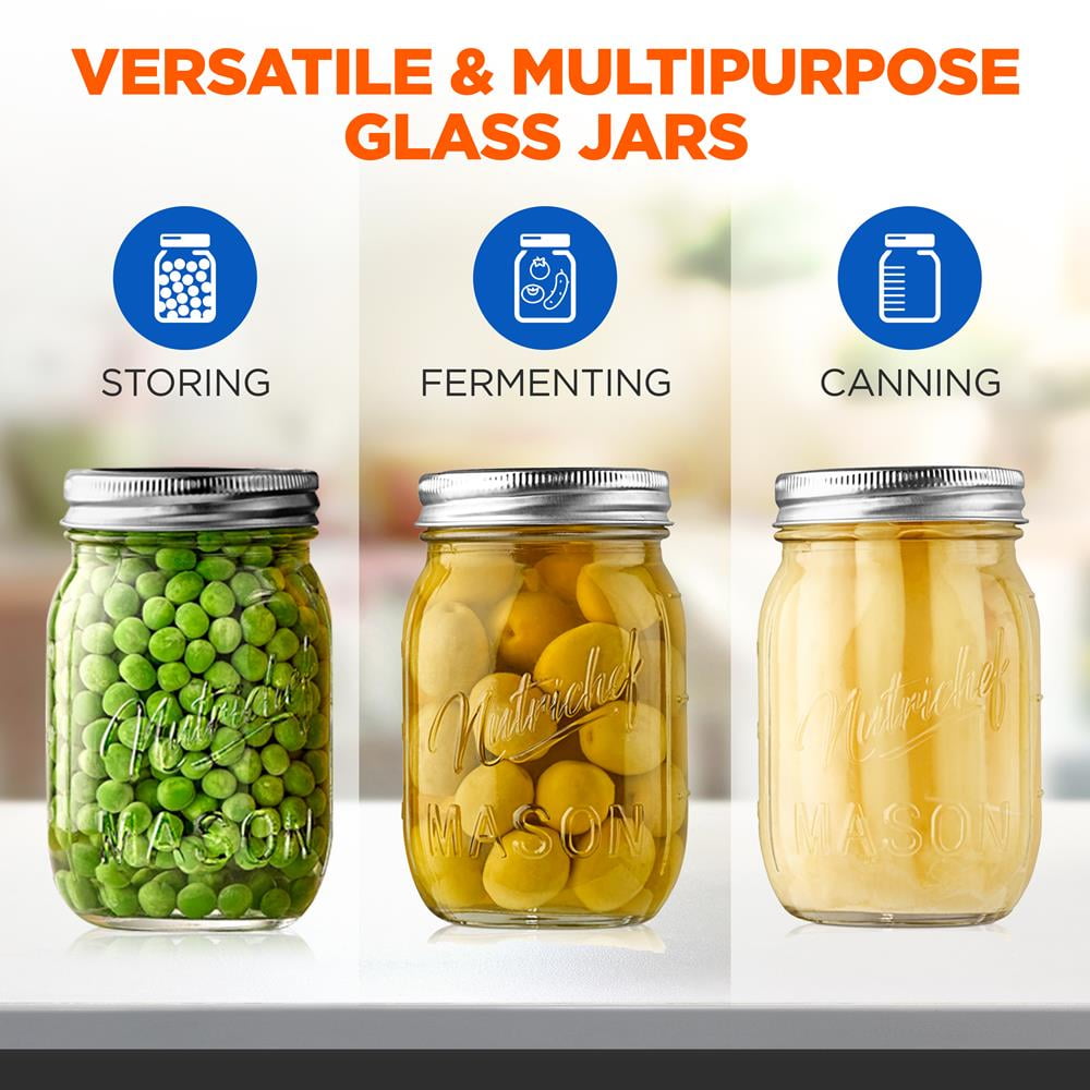 NutriChef 16oz DIY Magnetic Spice Mason Jar Glass Container w/ Airtight Lid and Band (8 Pcs)