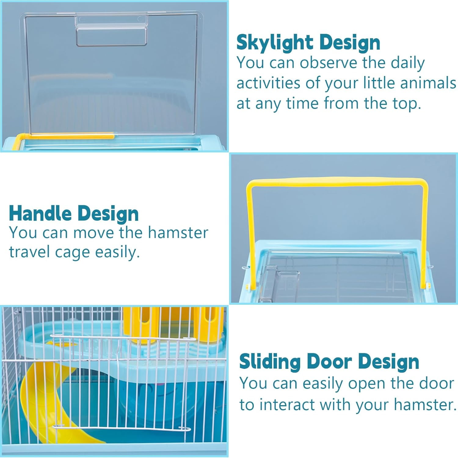 Portable Hamster Travel Carrier Cage with Water Bottle, Breathable Dwarf Hamster Carry Case for Outdoor Travel, Small Animal House for Gerbil Mice