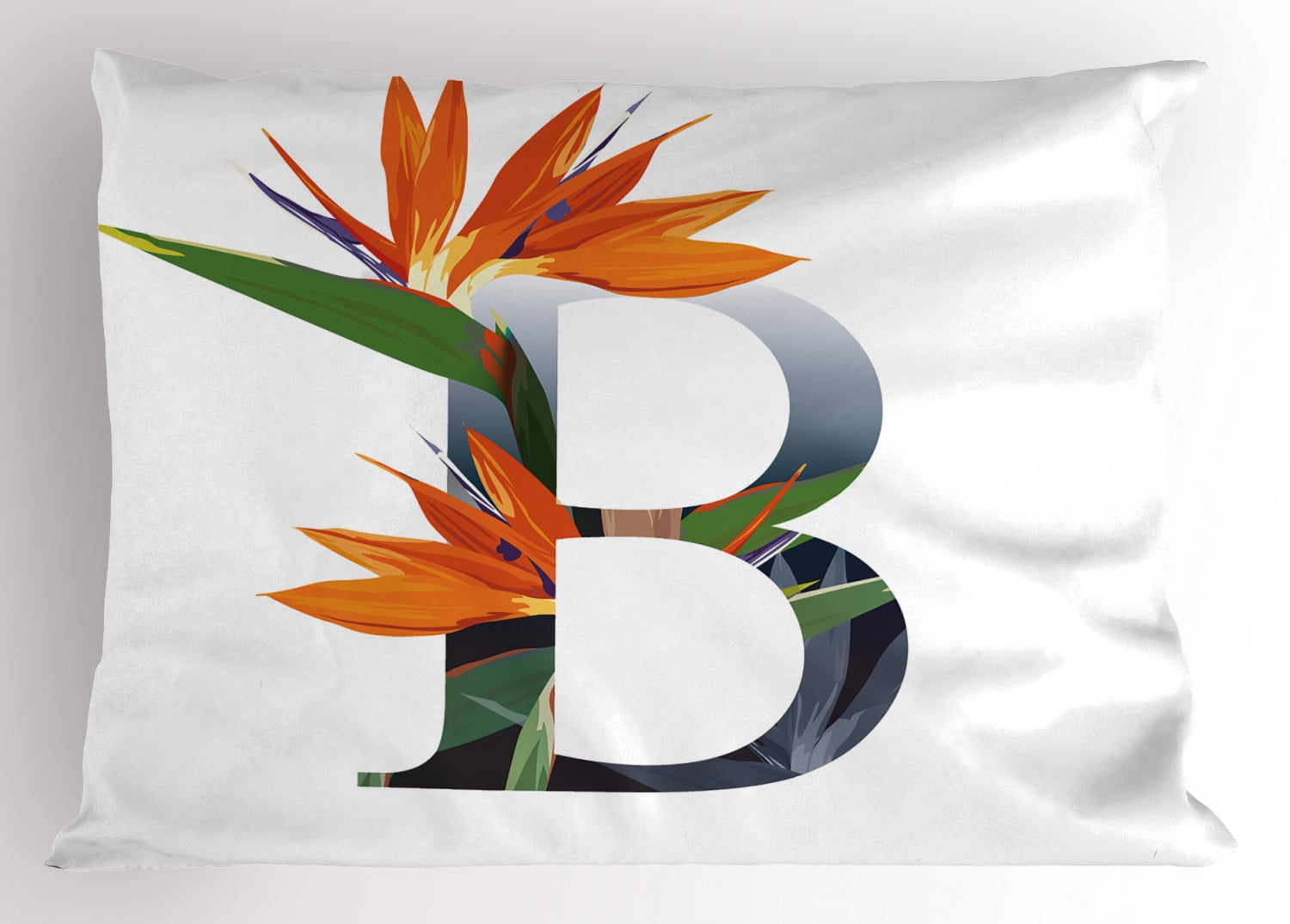 Letter B Pillow Sham Letter B with Bird of Paradise Flower Alphabet