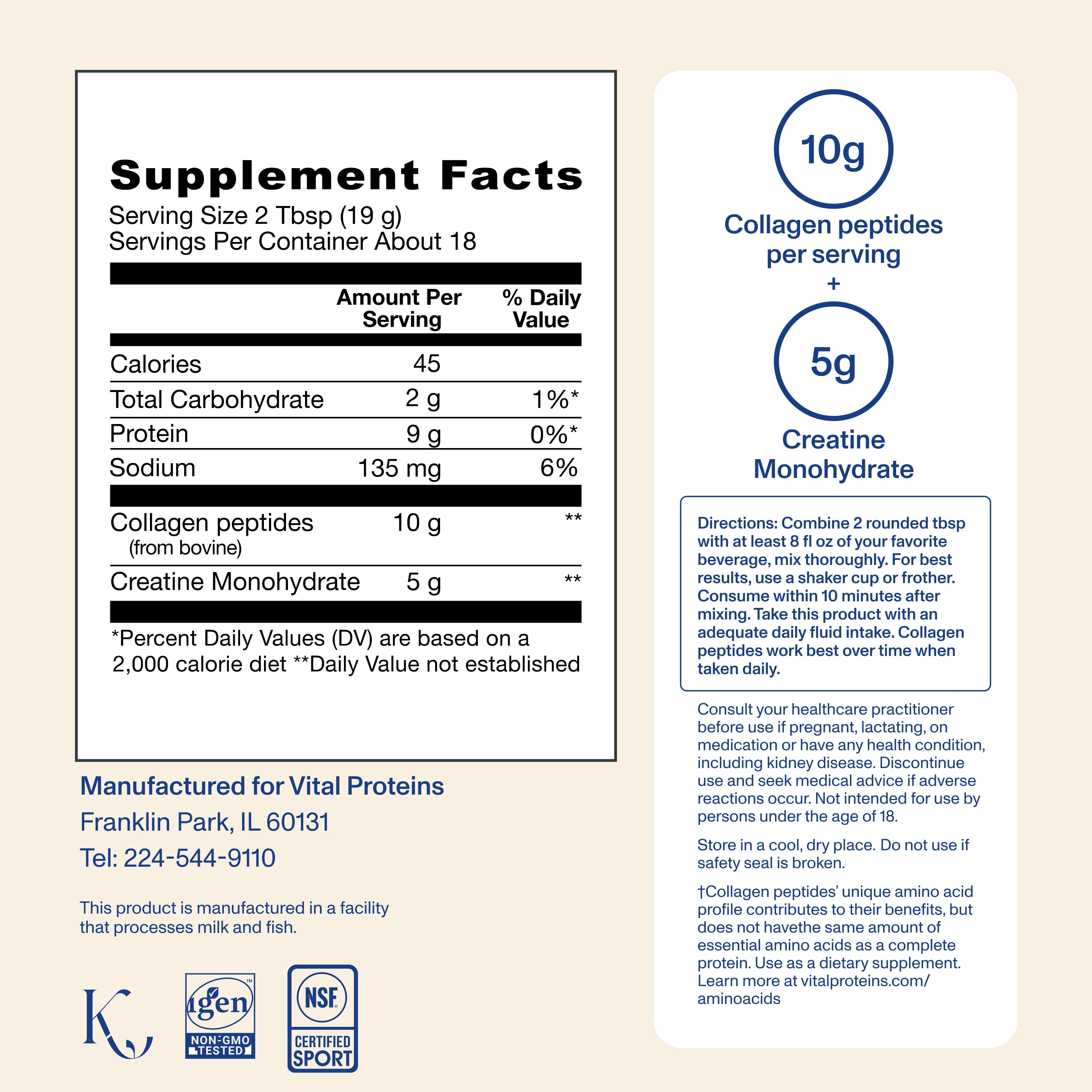 Vital Proteins Advanced Collagen Peptides Plus Creatine Monohydrate Powder, Supports Exercise Performance & Recovery, Strawberry Lemon, 12 oz