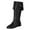 Black, variant on Roman Knee High Riding Boots for Women Vintage Leather Round Toe No Heel Flats Foldover Mid Calf Tall Boots Black Size 6