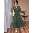 thumbnail image 5 of Women V Neck Short Sleeve Tied Elegant Casual Daily Dress Green 4XL, 5 of 8