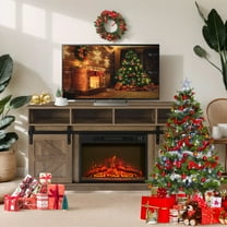 TV Stand with Fireplace for 65''TV, Farmhouse Entertainment Center TV Console Cabinet, 23'' Infrared Fireplace Insert with Remote Control & Virtual Flame, Brown, 58''L