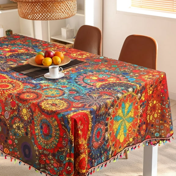 Bohemian colorful tassel tablecloths, ethnic-style embroidered fabric dining tables and coffee tables, decorative coverings, vacation style