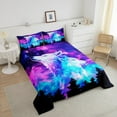 thumbnail image 3 of Erosebridal Galaxy Wolf Comforter Set Twin,Purple Teal Colorful Starry Sky Bedding Set Trippy Room Decor,Safari Animal Bedding Comforter Sets Wolves Quilt Bed Set 2Pcs, 3 of 5