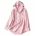 thumbnail image 6 of Yievot Sun Protection Button Down Shirts for Women Cotton Linen Hooded Tops Drawstring Long Sleeve Summer Vacation Beach Tops with Pocket, 6 of 6
