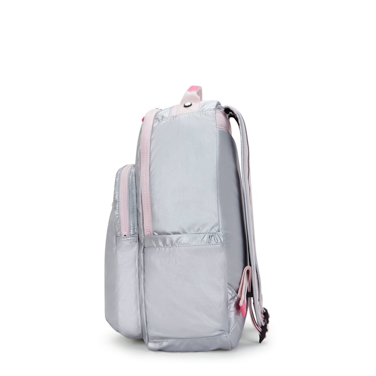 Kipling Seoul Ice Metallic Silver Backpack with Pink Accents Seoul Extra Large Metallic 17 main image 4