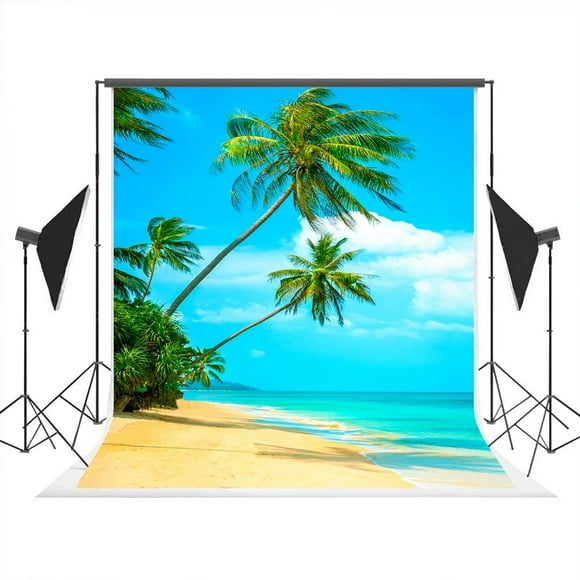 EREHome Polyester Fabric Photography Background 5x7ft Photo Backdrops Studio Props Holiday Beach Palm Tree Background Blue Sky