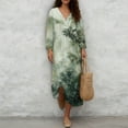 thumbnail image 4 of COEQINE Women's Wrap V-Neck Dress Three Quarter Sleeve Midi Length Casual Loose Fit Flattering Tunic Sundress, Easy Care Linen-Like Polyester, Size 2XL, Green Bamboo Print, 4 of 6