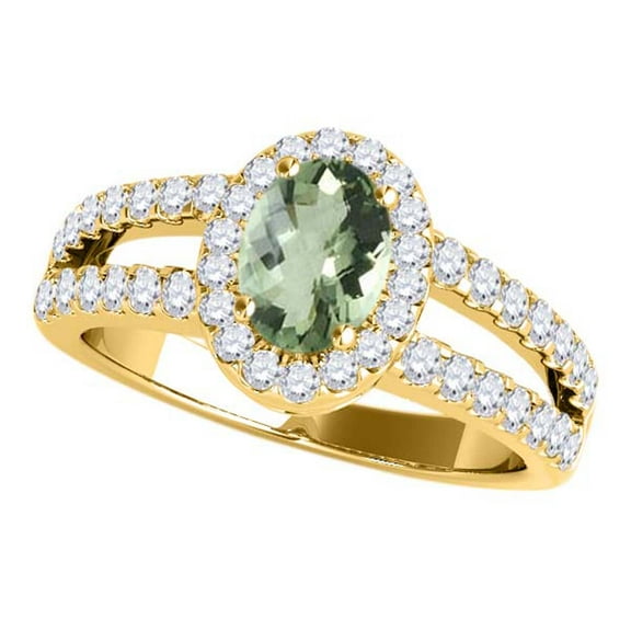 Mauli Jewels Rings for Women 1.65 Carat Diamond and Oval Shaped Green Amethyst Ring 4-prong 10K Yellow Gold