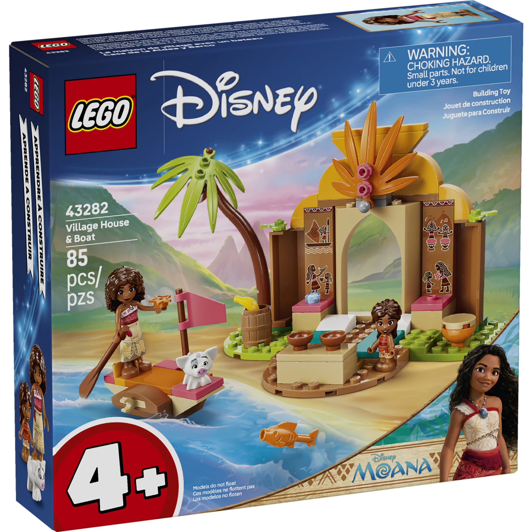 LEGO Disney Moana Village House & Boat - Preschool Building Toy for Girls & Boys, Ages 4+ - Disney Gifts for Kids with Movie Character Figures - 43282