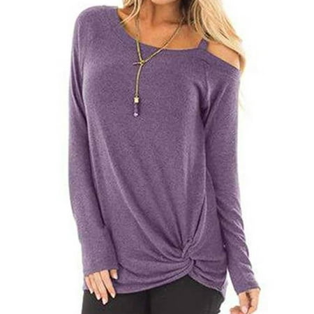 Twisted Knot Top - JustVH Women's Cold Shoulder Long Sleeve Knot Twist Front Tunic Tops