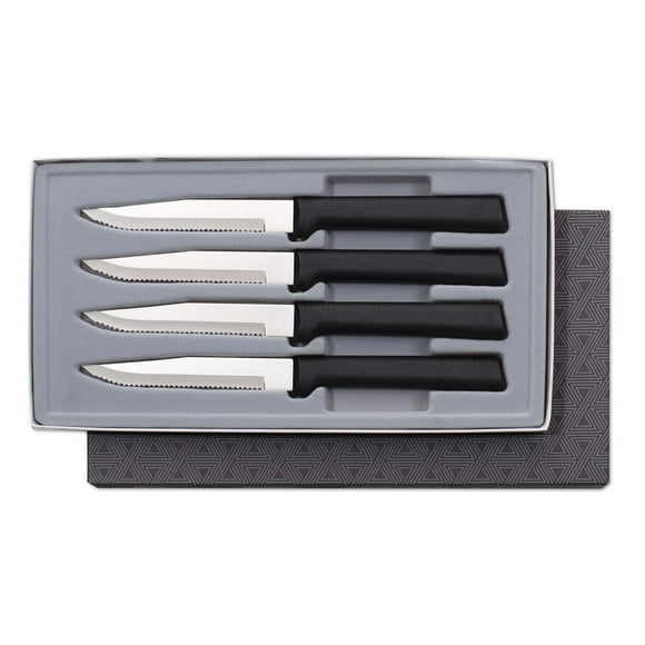 Rada Cutlery Serrated Steak Knife Set  Stainless Steel Knives With Black Resin Steel Handles, Set of 4
