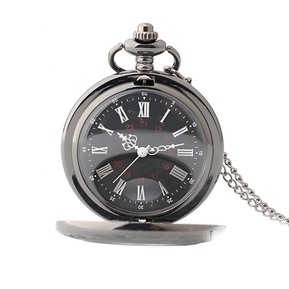 DESIGNICE Vintage Pocket Watch Steel Men Watch with Chain (Silver)