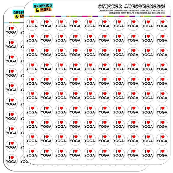 I Love Heart Yoga 200 1/2" (0.5") Planner Calendar Scrapbooking Crafting Stickers