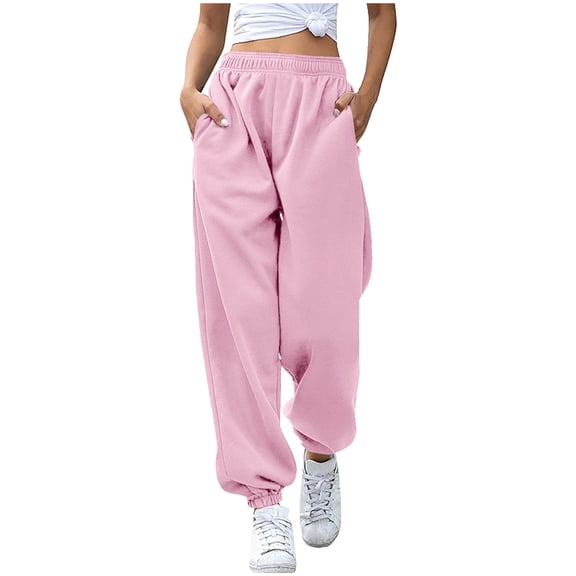 Cmfcve Women's Activewear Leggings Elastic Waisted Cuffed Baggy Sweatpants Solid Color Straight Golf Hiking Trousers Pants with Pocket