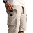 thumbnail image 6 of Long Cargo Shorts for Men Relaxed Fit Drawstring Elastic Waist 3/4 Long Shorts Below Knee Workout Hiking Summer Lightweight Capri Cargo Pants with Pockets Khaki S, 6 of 6