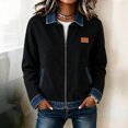 thumbnail image 2 of Edvintorg Women's Coats Color Block Long Sleeve Lightweight Jacket Fall Collared Zip up Outerwear with Pocket Plus Size Trendy Womens Clothes Black S-3XL, 2 of 6