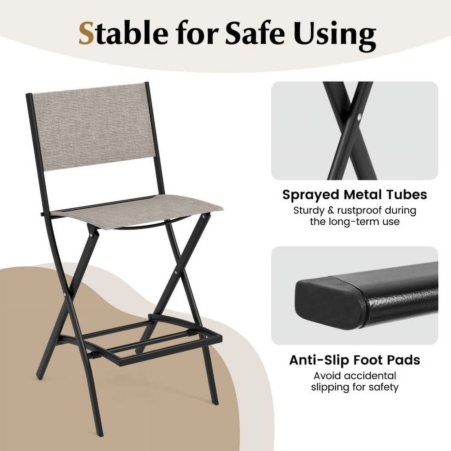 Aimee Lii Outdoor Folding Bar Height Stool Set of 4 with Metal Frame and Footrest, Outdoor Patio Furniture, Coffee