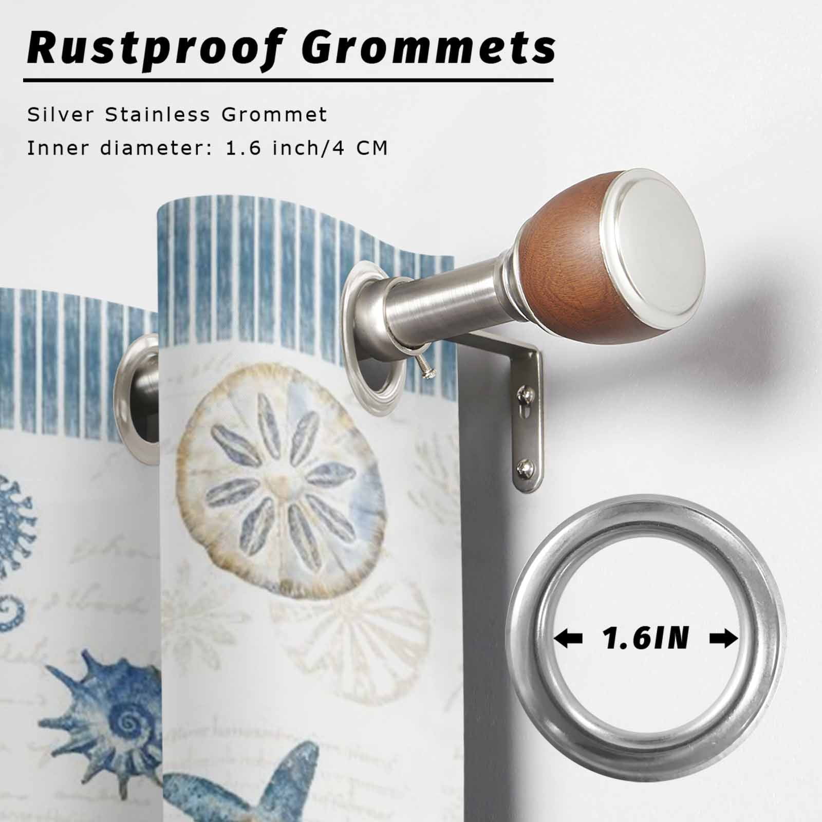 Summer Beach Outdoor Curtains for Patio, Nautical Sea Starfish Seashell Coral Seahorse Blue Stripe Sunshade Privacy Drapes Grommet Waterproof Outside Curtains for Porch Balcony 54"x108", 1 Panel
