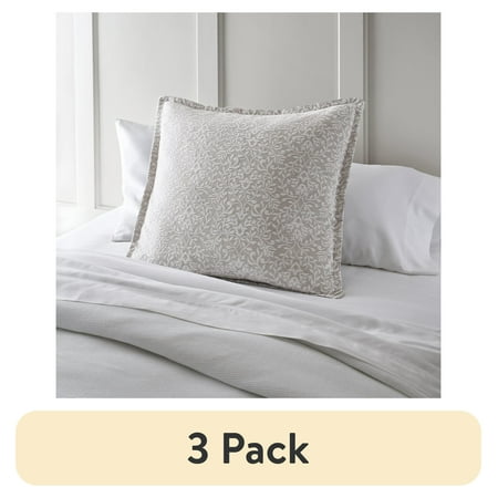 (3 pack) Better Homes & Gardens Embroidered Euro Pillow Sham, Grey, 26" x 26"