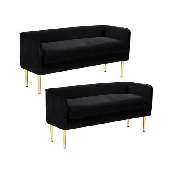 Home Square 2 Piece Contemporary Velvet Bench Set in Black