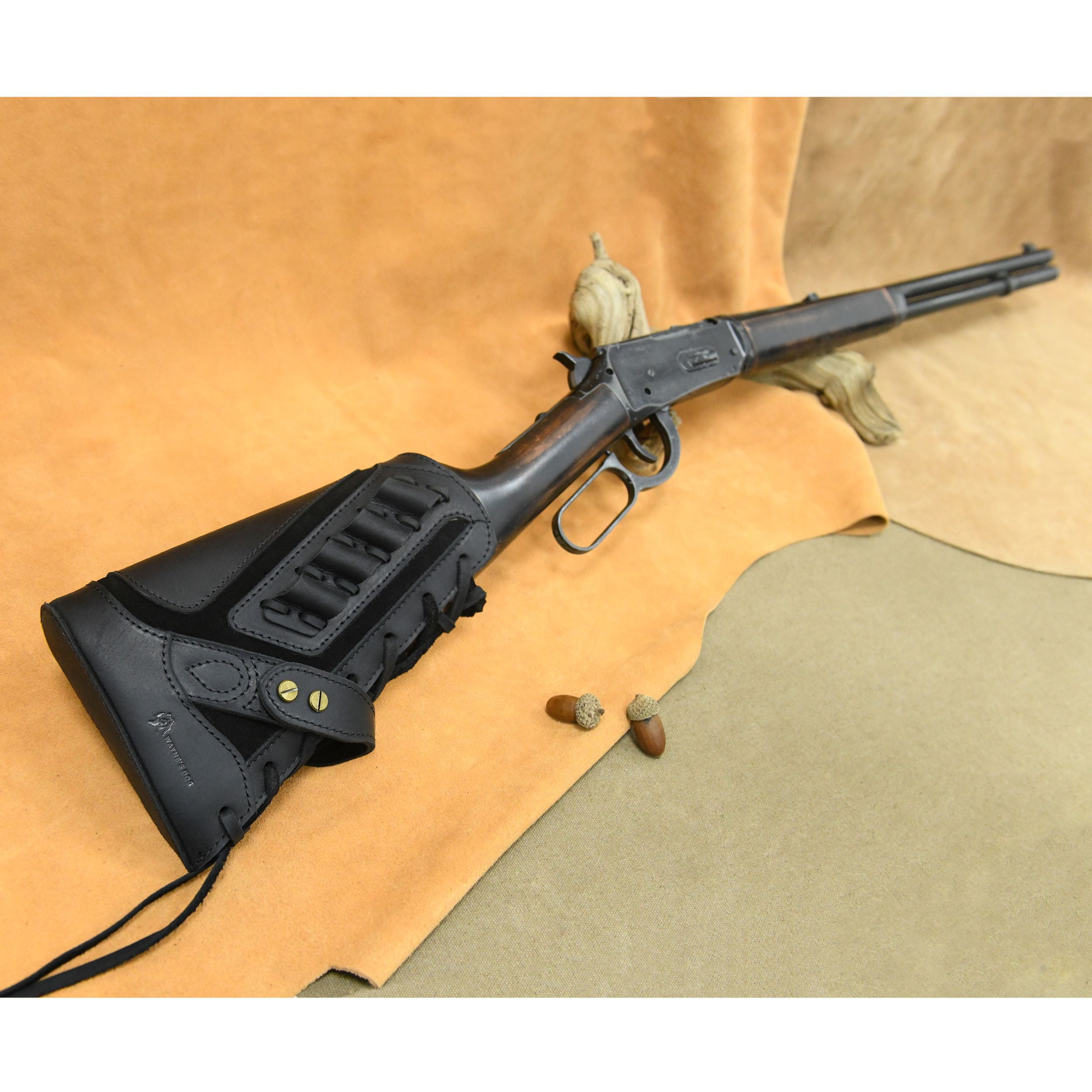 WAYNE'S DOG No-Drill Leather Rifle Buttstock Gun Cheek Rest for .308 .30-06 .45-70 .44MAG